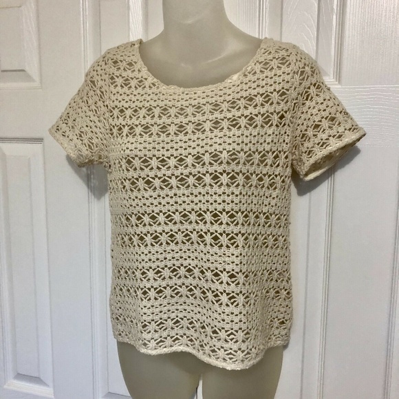 Joie Small Crochet Sweater Shirt Blouse Cream Crew - Picture 1 of 7